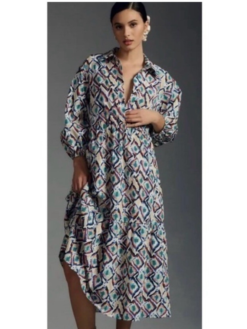 Anthropologie Maeve Bettina Tiered Ikat Shirt Dress Large